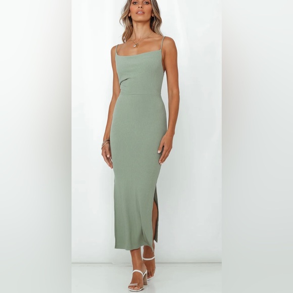 Hello Molly Rooftop Martinis For Two Knit Midi Dress in Sage - Picture 2 of 6